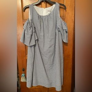 Plus Size Gingham Cold Shoulder Ruffle Sleeve Dress by J. Howard 18W